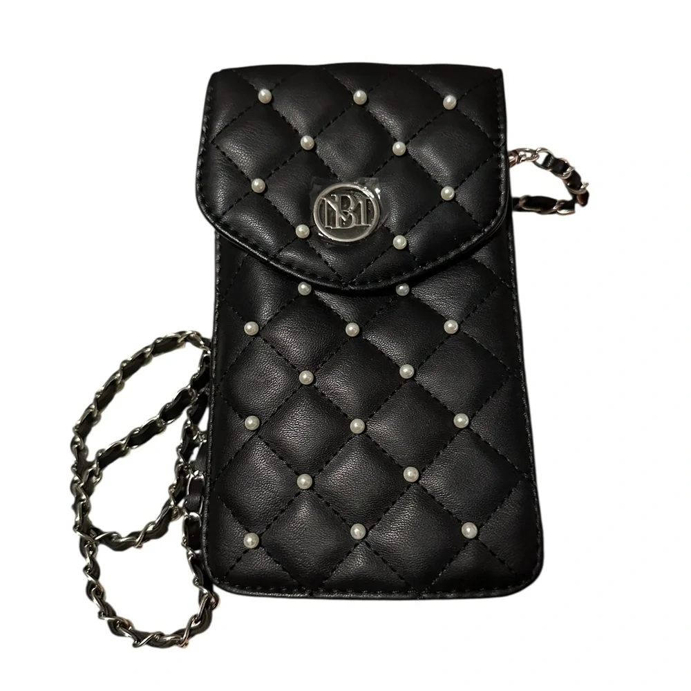 Badgley Mischka Phone Case Crossbody Bag With Diamond Quilting And Pearls